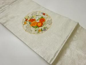 金駒刺繍鏡裏に花々模様名古屋帯